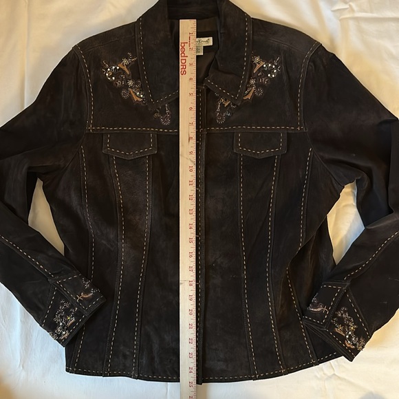 Coldwater Creek Leather Suede Blazer Jacket Large Dark Brown Embellished Western - Picture 7 of 11